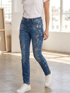 Cartise Gold Paint-Splatter/Embellished Jeans